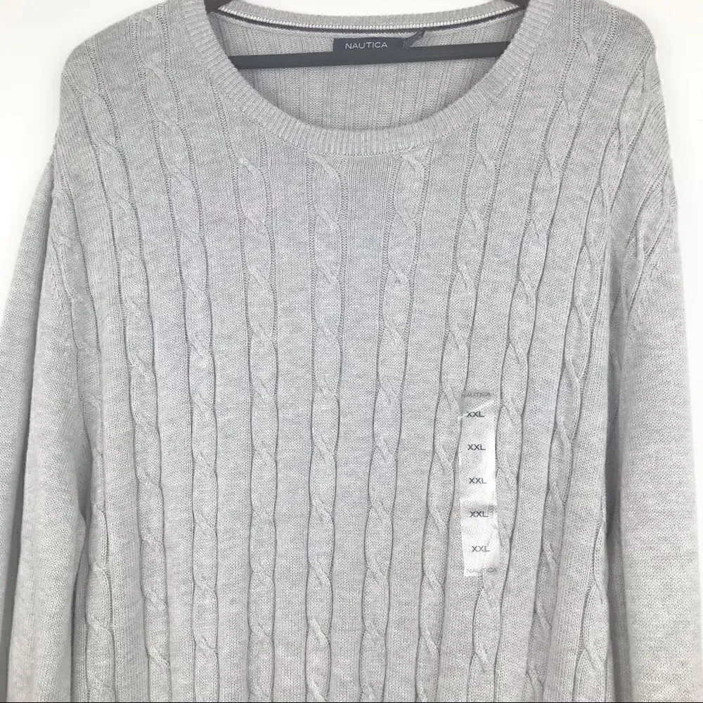 Nautica Gray Cable Knit Crew Neck Sweater NEW